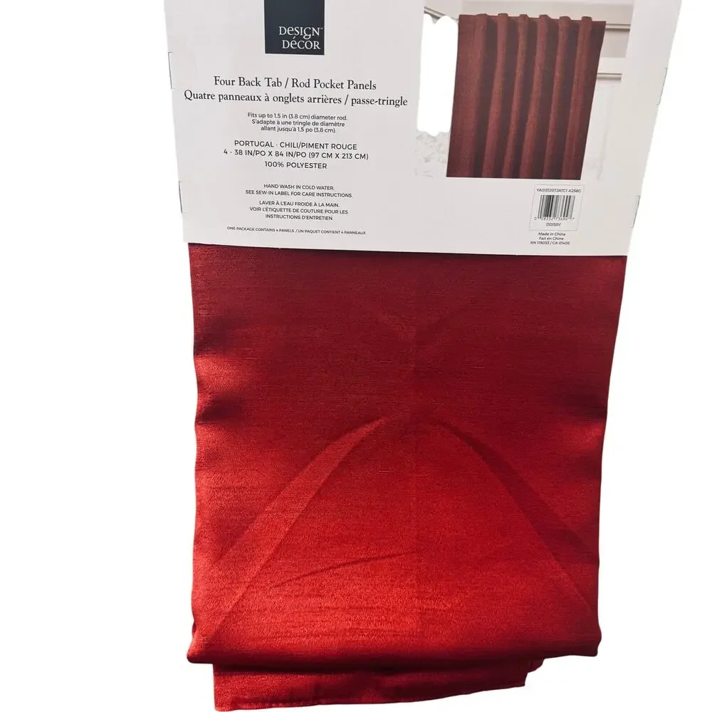 Design Decor Portugal Chili Red 4 Silk Look Curtain Panels 38